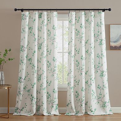 HLC.me Jasmine Floral Room Darkening Window Curtain Rod Pocket Pole Top Panels - Set Of 2