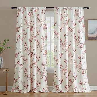 HLC.me Jasmine Floral Room Darkening Window Curtain Rod Pocket Pole Top Panels - Set Of 2