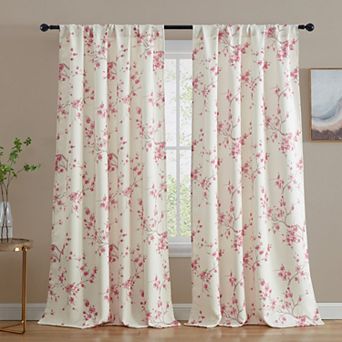 HLC.me Jasmine Floral Room Darkening Window Curtain Rod Pocket Pole Top Panels - Set Of 2