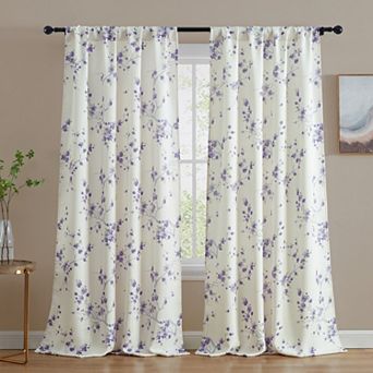 HLC.me Jasmine Floral Room Darkening Window Curtain Rod Pocket Pole Top Panels - Set Of 2