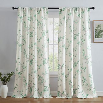 HLC.me Jasmine Floral Room Darkening Window Curtain Rod Pocket Pole Top Panels - Set Of 2