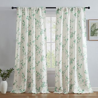 HLC.me Jasmine Floral Room Darkening Window Curtain Rod Pocket Pole Top Panels - Set Of 2