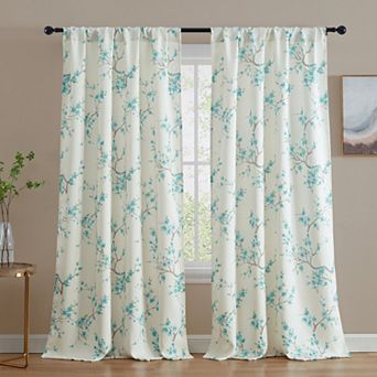HLC.me Jasmine Floral Room Darkening Window Curtain Rod Pocket Pole Top Panels - Set Of 2