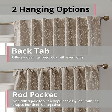 HLC.me Franklin Moroccan 100% Complete Blackout Back Tab Rod Pocket Curtain Bed Living Room, Pair