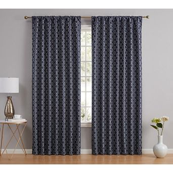 HLC.me Franklin Moroccan 100% Complete Blackout Back Tab Rod Pocket Curtain Bed Living Room, Pair