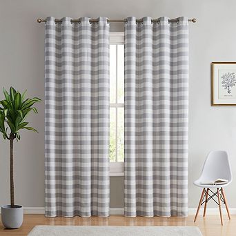 HLC.me Hilltop Buffalo Check Textured Light Filtering Grommet Lightweight Window Curtains, Set of 2
