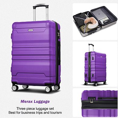 Eco Friendly Luggage Set Merax Light Blue And Golden Lightweight 3