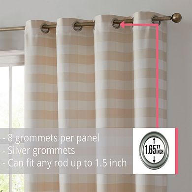THD Meadow Buffalo 100% Complete Blackout Thermal Insulated Energy Savings Heat/Cold Blocking Short Grommet Curtain Drapery Panels for Bedroom & Living Room, Set of 2