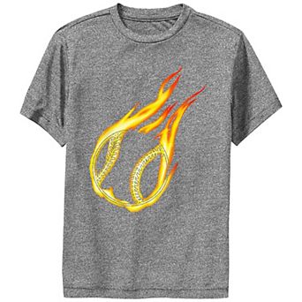 Boys Baseball On Fire Graphic Tee