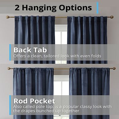 HLC.me Lopez Velvet Back Tab Rod Pocket Window Treatment Curtain Panels - Set of 2