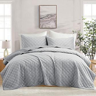 Unikome Ultra Soft Velet Quilted Down Alternative Comforter Set with Shams
