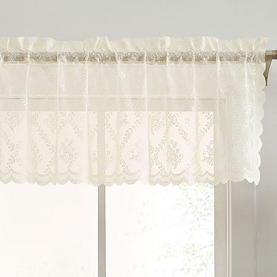 HLC.ME Isabella Floral Rod Pocket Lace Semi Sheer Short Valance for Small Windows, Kitchen Bathroom