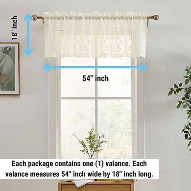 HLC.ME Isabella Floral Rod Pocket Lace Semi Sheer Short Valance for Small Windows, Kitchen Bathroom