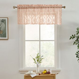 HLC.ME Isabella Floral Rod Pocket Lace Semi Sheer Short Valance for Small Windows, Kitchen Bathroom