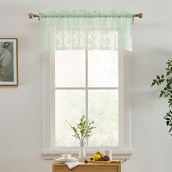 HLC.ME Isabella Floral Rod Pocket Lace Semi Sheer Short Valance for Small Windows, Kitchen Bathroom