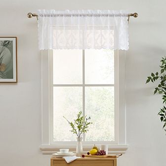 HLC.ME Isabella Floral Rod Pocket Lace Semi Sheer Short Valance for Small Windows, Kitchen Bathroom