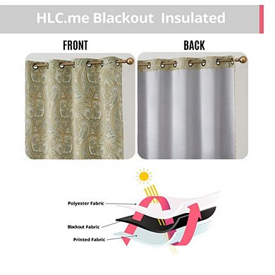 HLC.me Paris Paisley Print Damask Light Reducing Filtering Grommet Top Curtain Panels - Pair