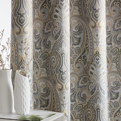 THD France Paisley Print Damask Thermal Insulated Energy Efficient Room Darkening Grommet Top Window Curtain Panels - Set of 2