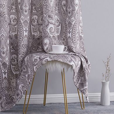 THD France Paisley Print Damask Thermal Insulated Energy Efficient Room Darkening Grommet Top Window Curtain Panels - Set of 2