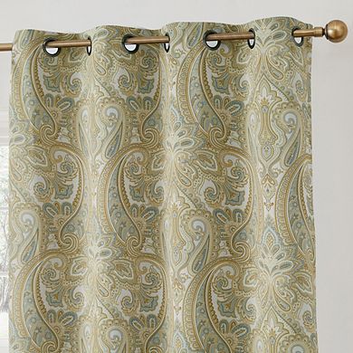 THD France Paisley Print Damask Thermal Insulated Energy Efficient Room Darkening Grommet Top Window Curtain Panels - Set of 2