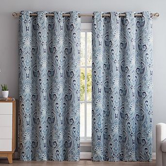 HLC.me Paris Paisley Print Damask Light Reducing Filtering Grommet Top Curtain Panels - Pair