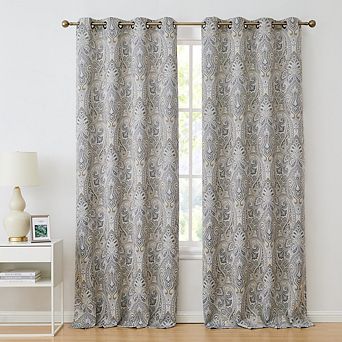 HLC.me Paris Paisley Print Damask Light Reducing Filtering Grommet Top Curtain Panels - Pair