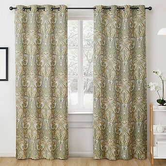 HLC.me Paris Paisley Print Damask Light Reducing Filtering Grommet Top Curtain Panels - Pair