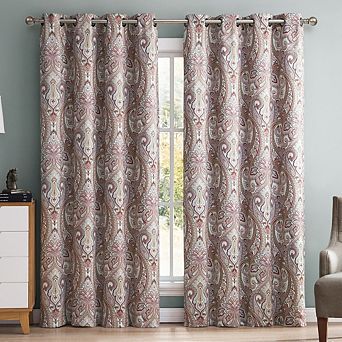 HLC.me Paris Paisley Print Damask Light Reducing Filtering Grommet Top Curtain Panels - Pair