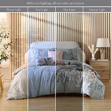 Bebejan Peach Leaves On Sage 100% Cotton 5-piece Reversible Comforter Set