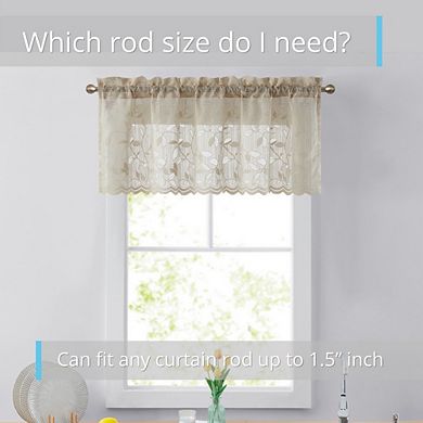 HLC.me Joyce Lace Sheer Kitchen Curtain Valance Topper - Rod Pocket - 54 W x 18 L
