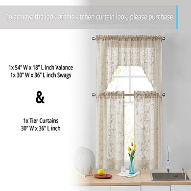 THD Jayce Lace Sheer Kitchen Curtain Valance Topper - Rod Pocket - 54 W x 18 L