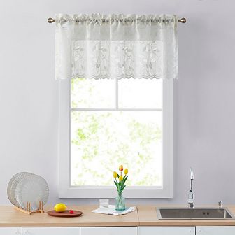 HLC.me Joyce Lace Sheer Kitchen Curtain Valance Topper - Rod Pocket - 54 W x 18 L