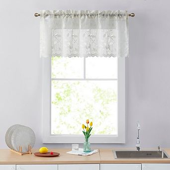 HLC.me Joyce Lace Sheer Kitchen Curtain Valance Topper - Rod Pocket - 54 W x 18 L