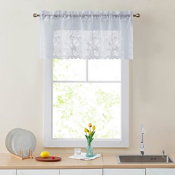 HLC.me Joyce Lace Sheer Kitchen Curtain Valance Topper - Rod Pocket - 54 W x 18 L