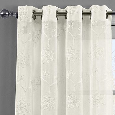 Andora Embroidered Grommet Top Sheer Panel Curtain Pair (Set of 2)