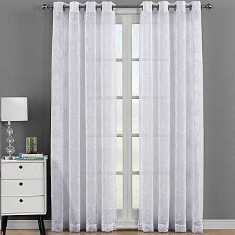 Andora Embroidered Grommet Top Sheer Panel Curtain Pair (Set of 2)