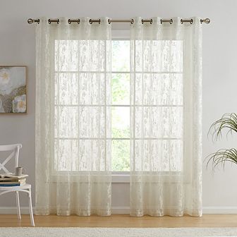 HLC.me Crawford Modern Abstract Decorative Sheer Grommet Window Curtain Panels - Pair