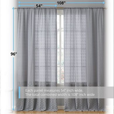THD Mona Macrame Lace Sheer Rod Pocket Window Treatment Curtain Panels - Set of 2