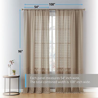 HLC.me Monaco Macrame Lace Sheer Rod Pocket Window Treatment Curtain Panels - Set of 2