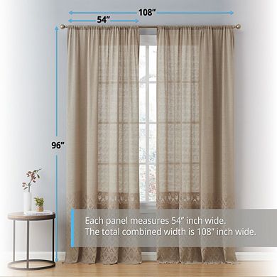 THD Mona Macrame Lace Sheer Rod Pocket Window Treatment Curtain Panels - Set of 2