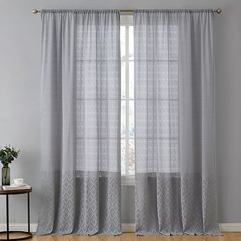 HLC.me Monaco Macrame Lace Sheer Rod Pocket Window Treatment Curtain Panels - Set of 2