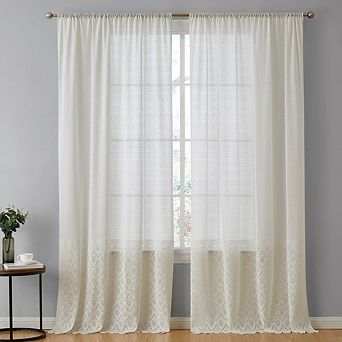 HLC.me Monaco Macrame Lace Sheer Rod Pocket Window Treatment Curtain Panels - Set of 2