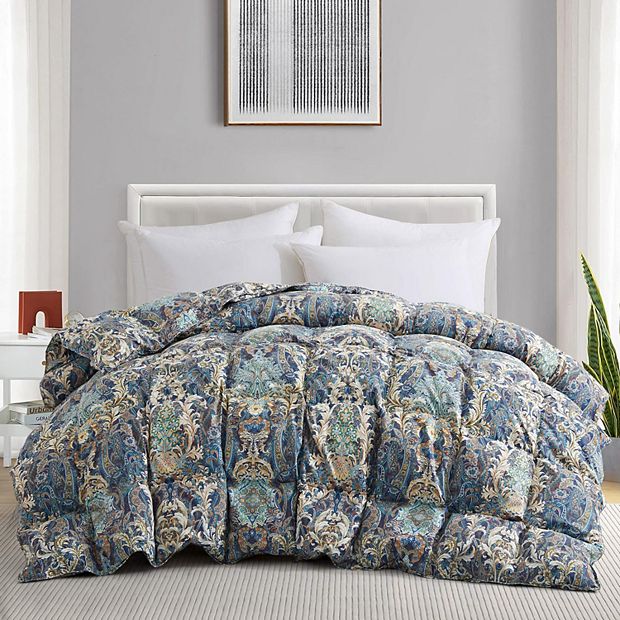 Unikome All Season Goose Feather Down Comforter Vintage Paisley Patterned Bedding Duvet