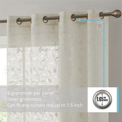 HLC.me Joyce Floral Decorative Semi Sheer Grommet Window Treatment Curtain Drapery Panels - Pair
