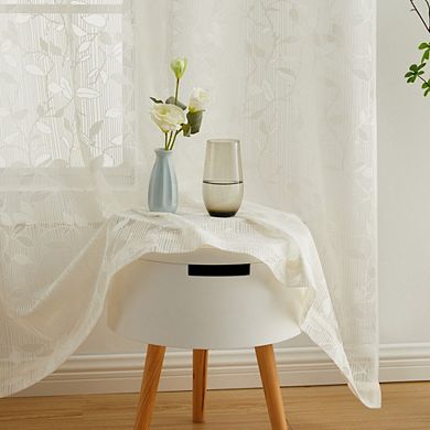 HLC.me Joyce Floral Decorative Semi Sheer Grommet Window Treatment Curtain Drapery Panels - Pair