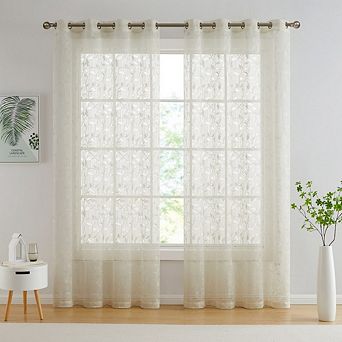 HLC.me Joyce Floral Decorative Semi Sheer Grommet Window Treatment Curtain Drapery Panels - Pair