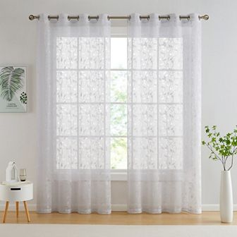 HLC.me Joyce Floral Decorative Semi Sheer Grommet Window Treatment Curtain Drapery Panels - Pair