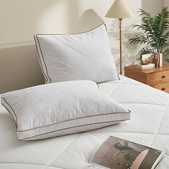 Unikome 2 Pack 100% Cotton Honeycomb Quilted Goose Down Feather Gusset Pillow