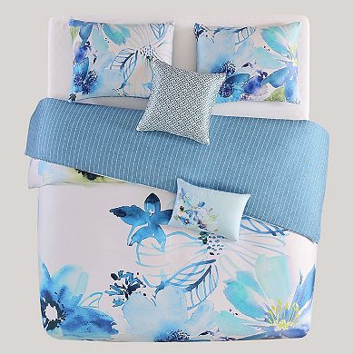Bebejan Watercolor Blue 100% Cotton 5-Piece Reversible Comforter Set