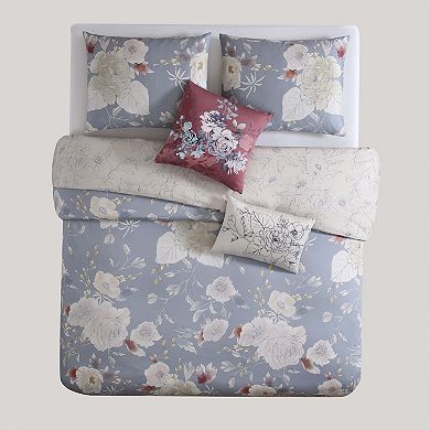 Bebejan Smoky Blue Garden 100% Cotton 5-piece Reversible Comforter Set